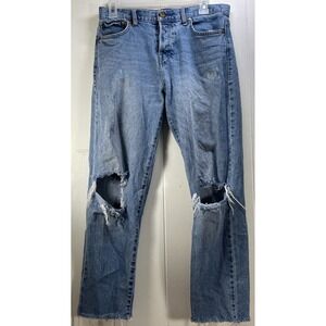 Code Bleu Women's Blue Jeans distressed Raw Hem 4 Cheeky Straight Button Fly